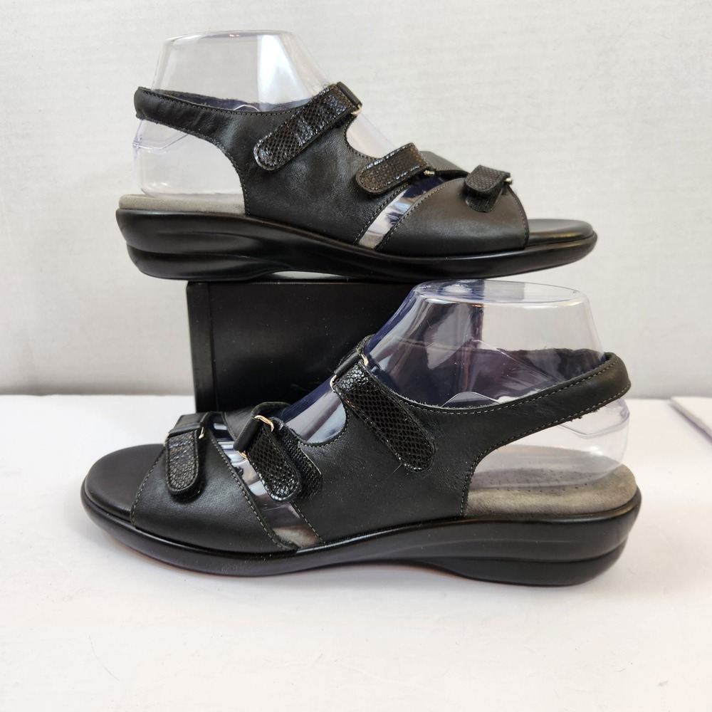 SAS Tabby Slingback Comfort Tripad Black Leather Sandals Womens Sz 10 Adjustable